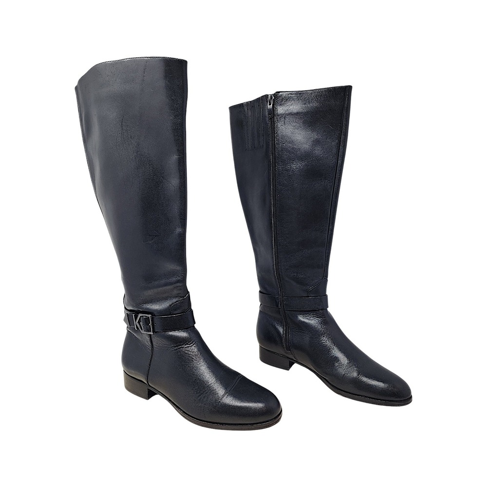 Via Spiga Riding Boots‎ 6 M Womens Black Leather Knee High Buckle Italian Zip 36